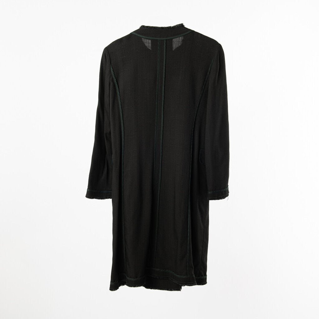 D&G Black Viscose Blend Navy Trim Fringe Hem Coat