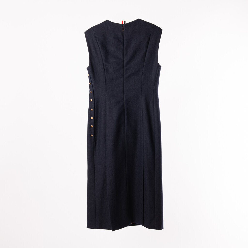 Thom Browne Calf Length Navy Wool Dress