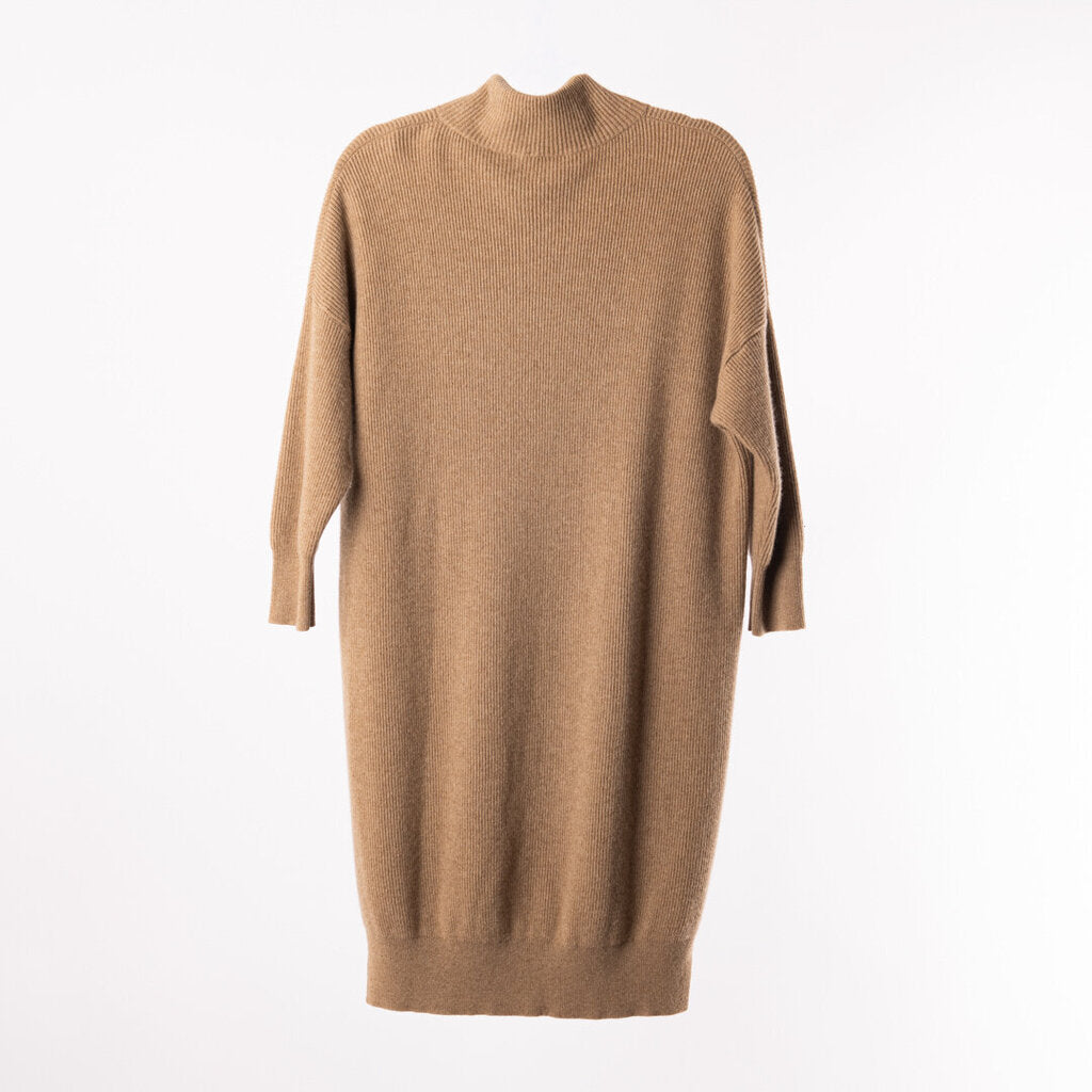 Brunello Brown Cashmere Turtleneck Beaded Sweater Dress