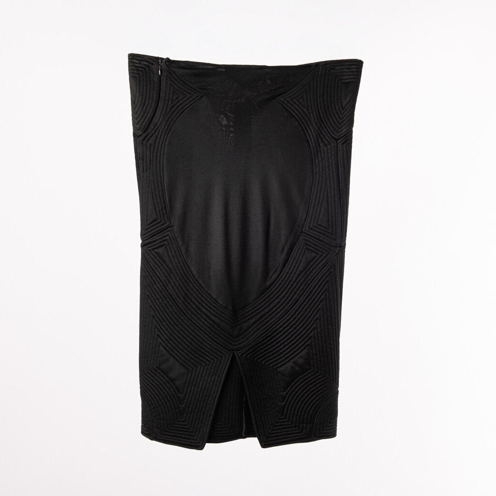 YSL Black Quilted Jersey Knit Pencil Skirt