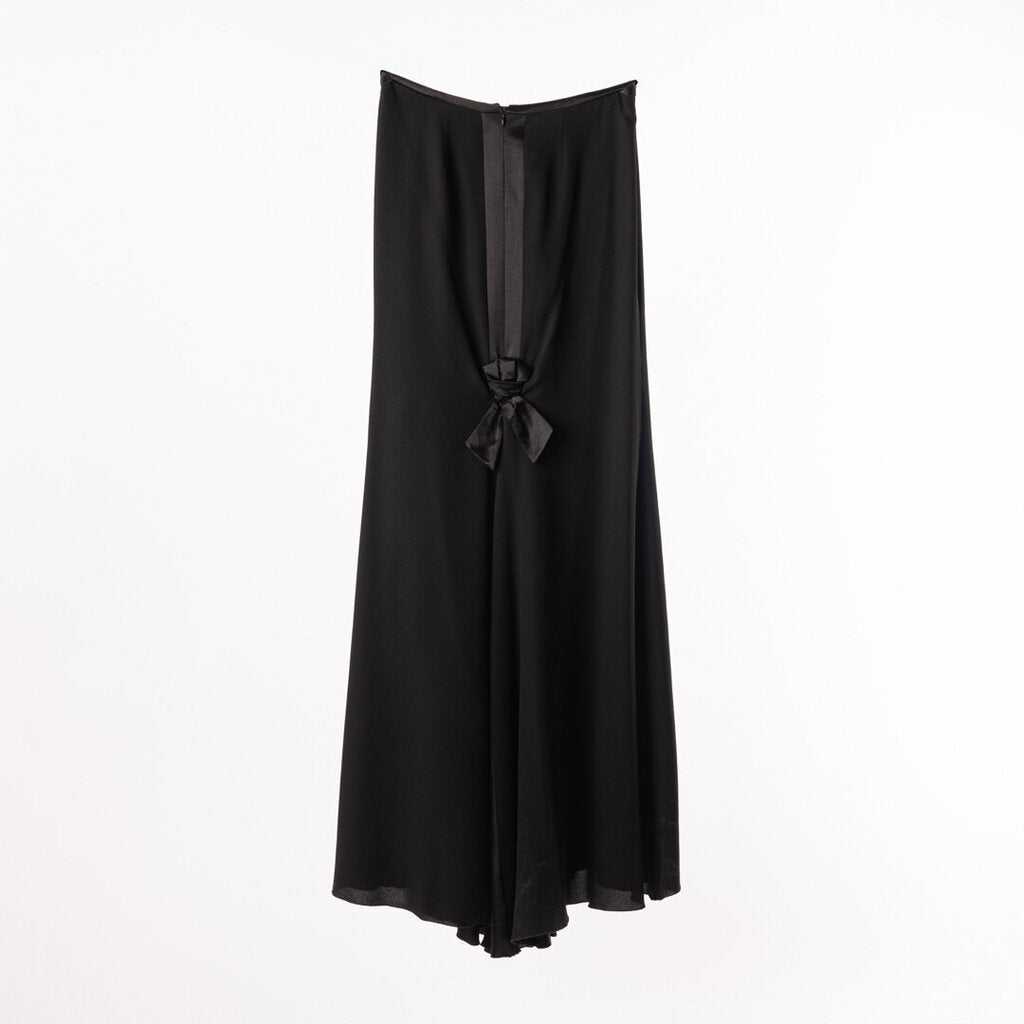 Valentino Black Satin Detail Knot Back Maxi Skirt
