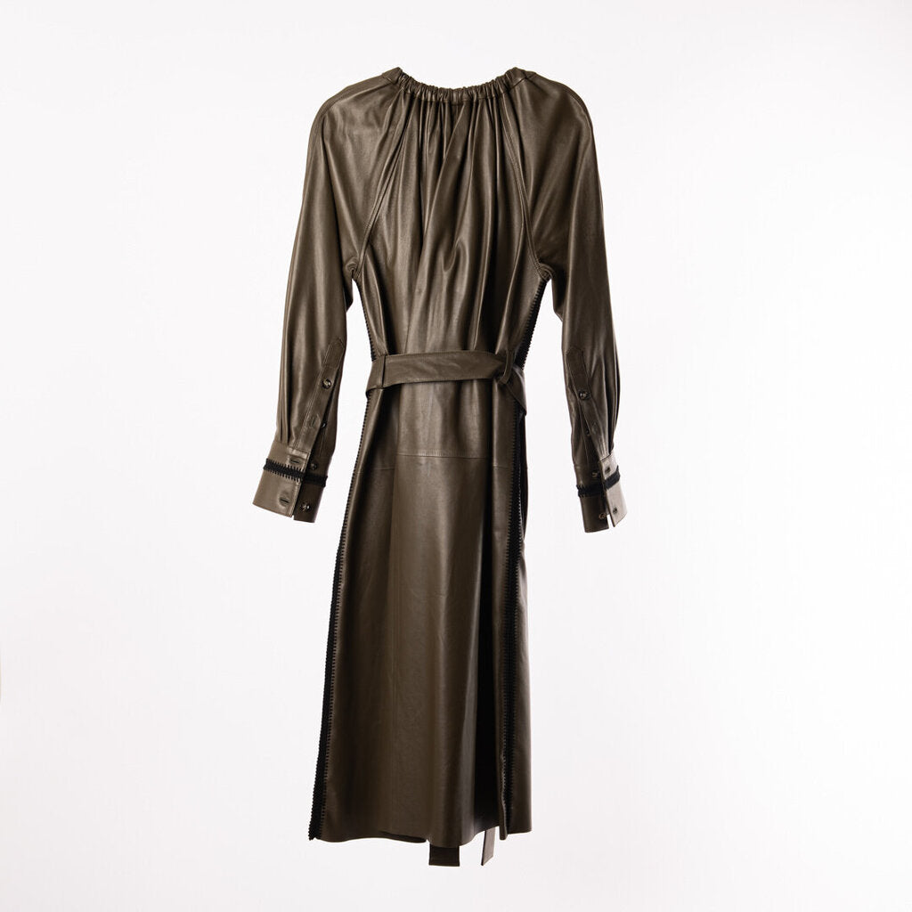 Proenza Olive Green Leather Maxi Dress