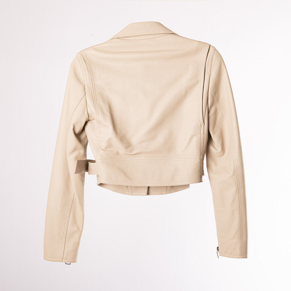 Akris Beige Leather Cropped Biker Jacket