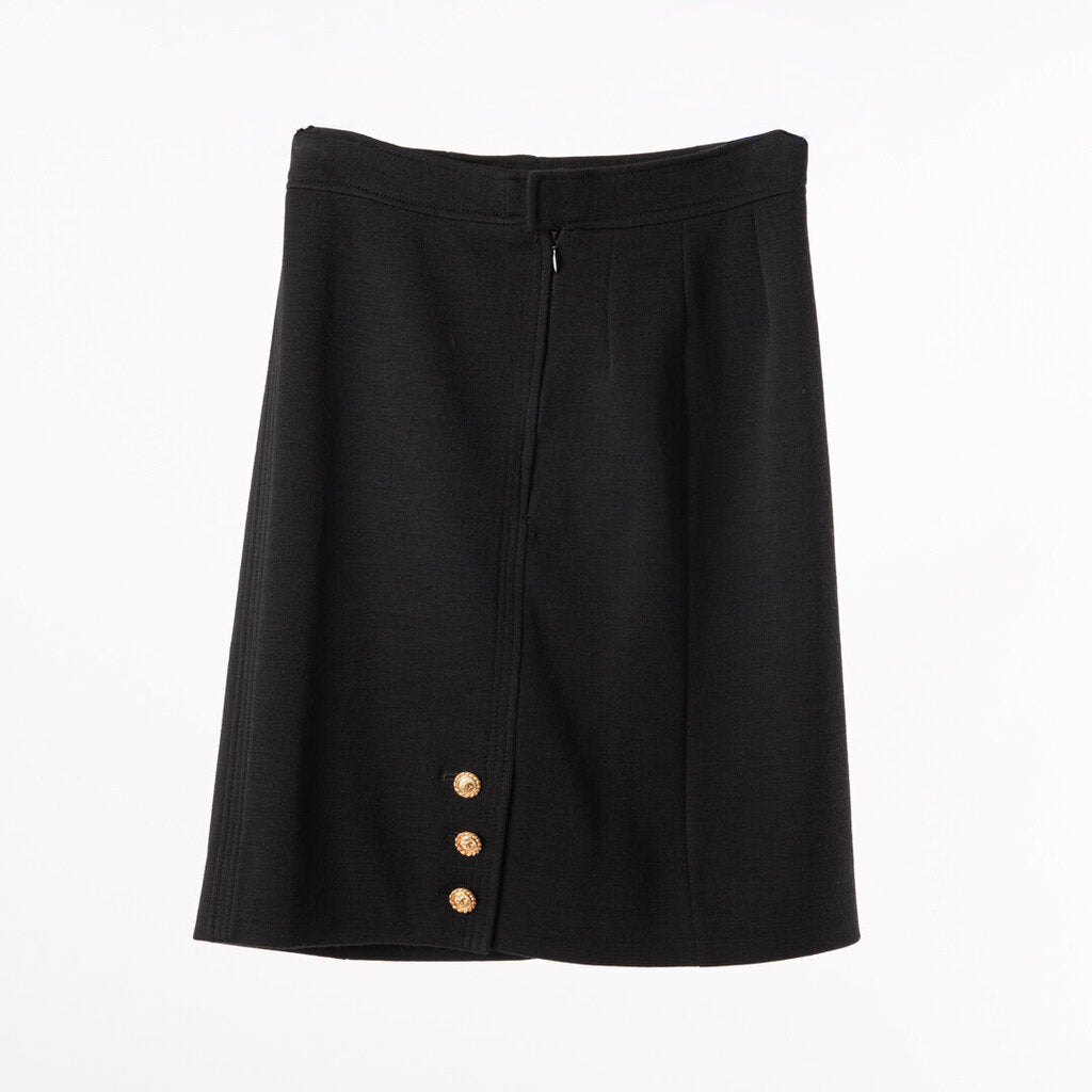 Chanel Gold "CC" Braided Button Wool Pencil Skirt