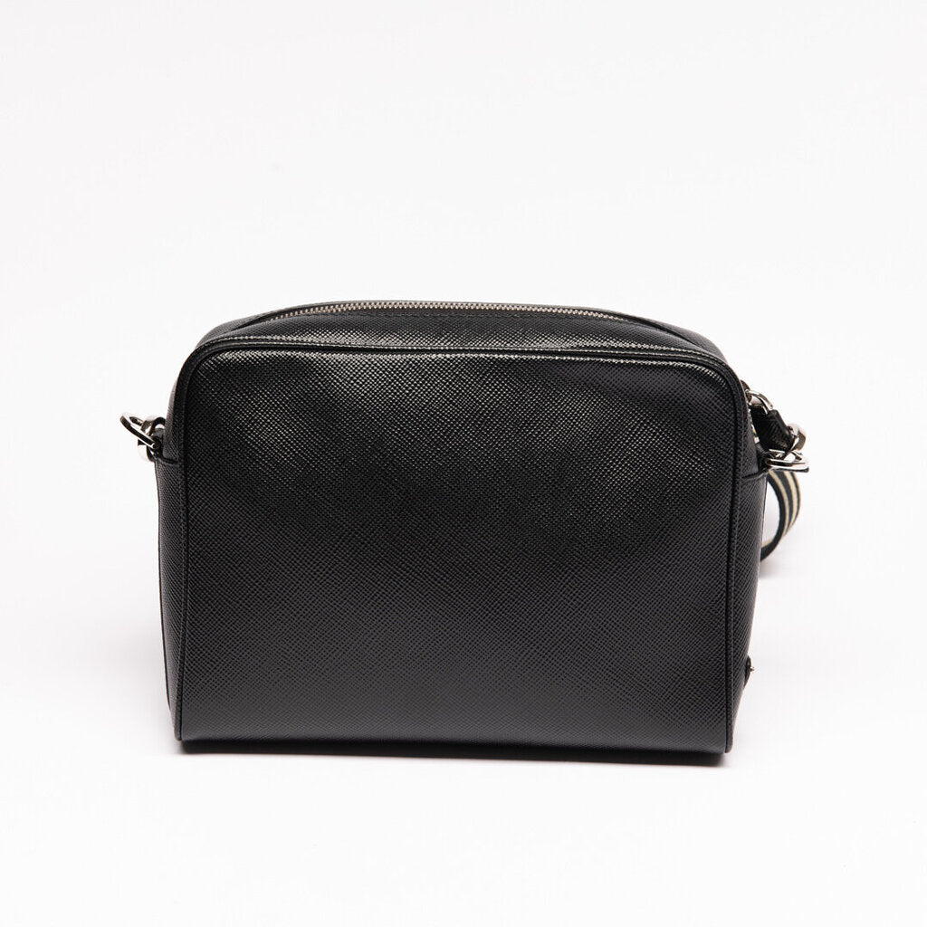 Prada Black Saffiano Logo Embossed Camera Bag with Strap