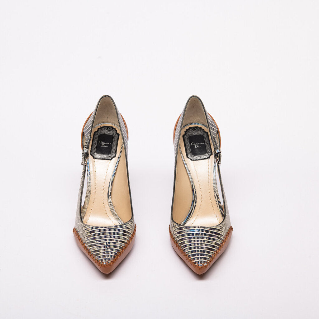 Christian Dior Tri Color Lizard Embossed Pumps