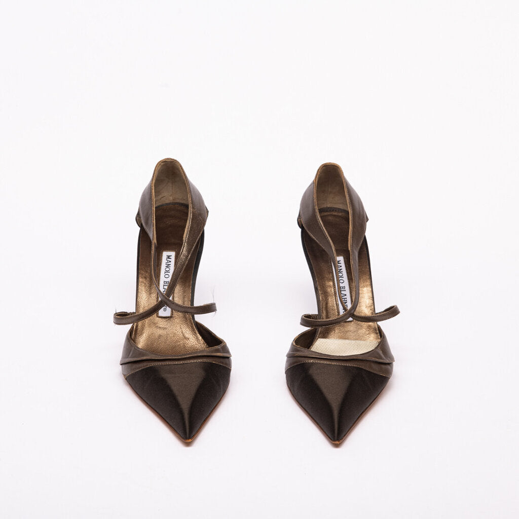Manolo Blahnik Brown Satin Pumps