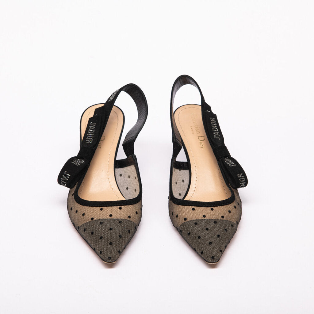 Christian Dior Black Mesh Polkadot Sling Back