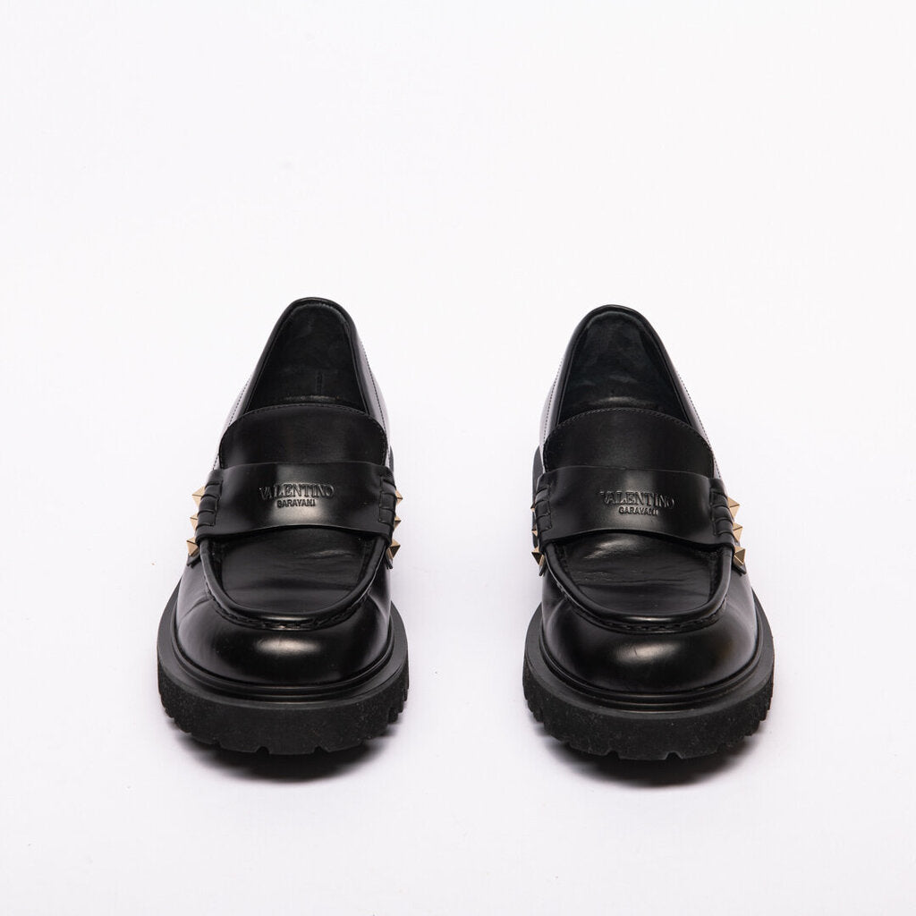 Valentino Rockstud Accents Leather Loafers