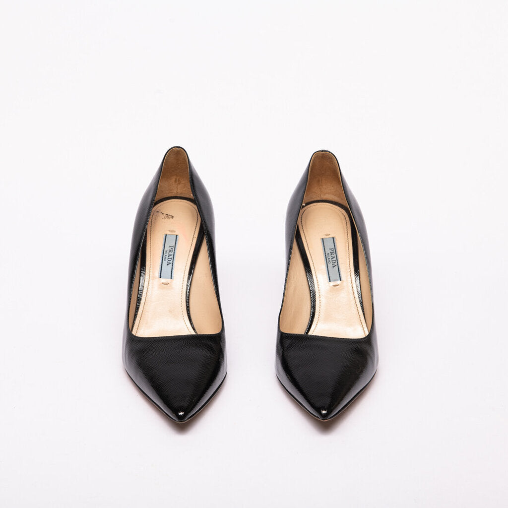 Prada Black Textured Leather Heels