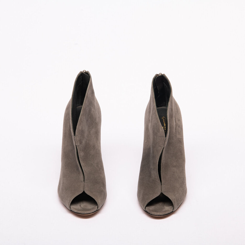 Gianvito Rossi Grey Suede Peep Toe Heels