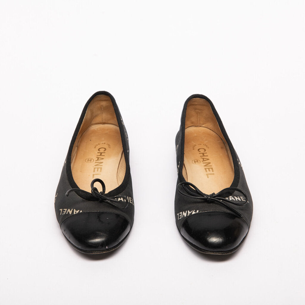 Chanel Black & White Logo Ballet Flats