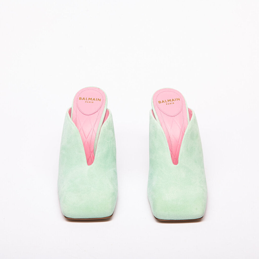 Balmain Mint Green Eden Suede Mules