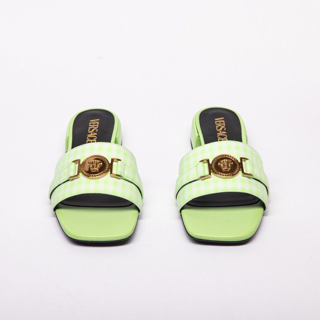 Versace Green Gingham Medusa Slides