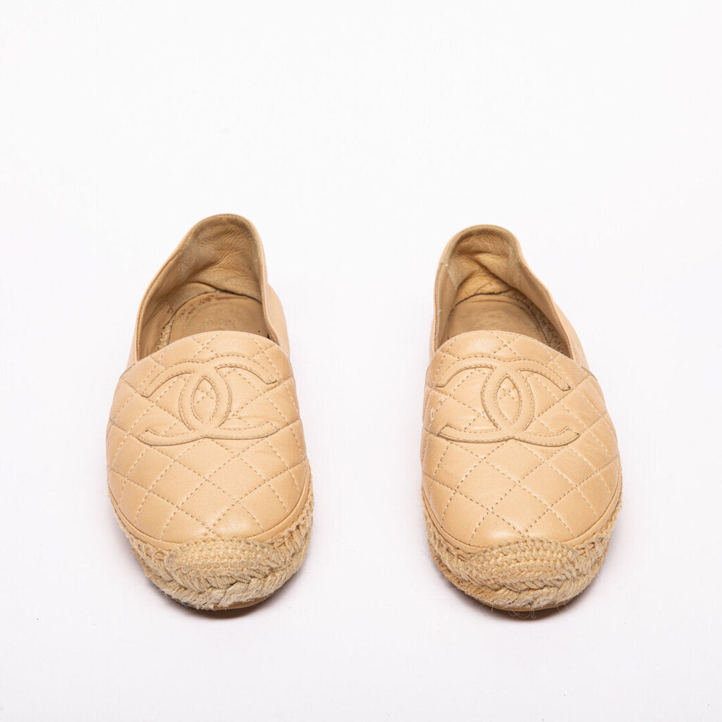 Chanel Beige Leather Espadrille Flats