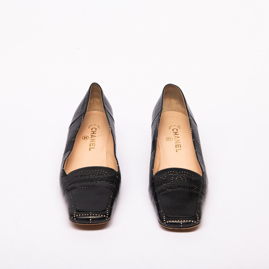 Chanel Black Leather Perforated Heels