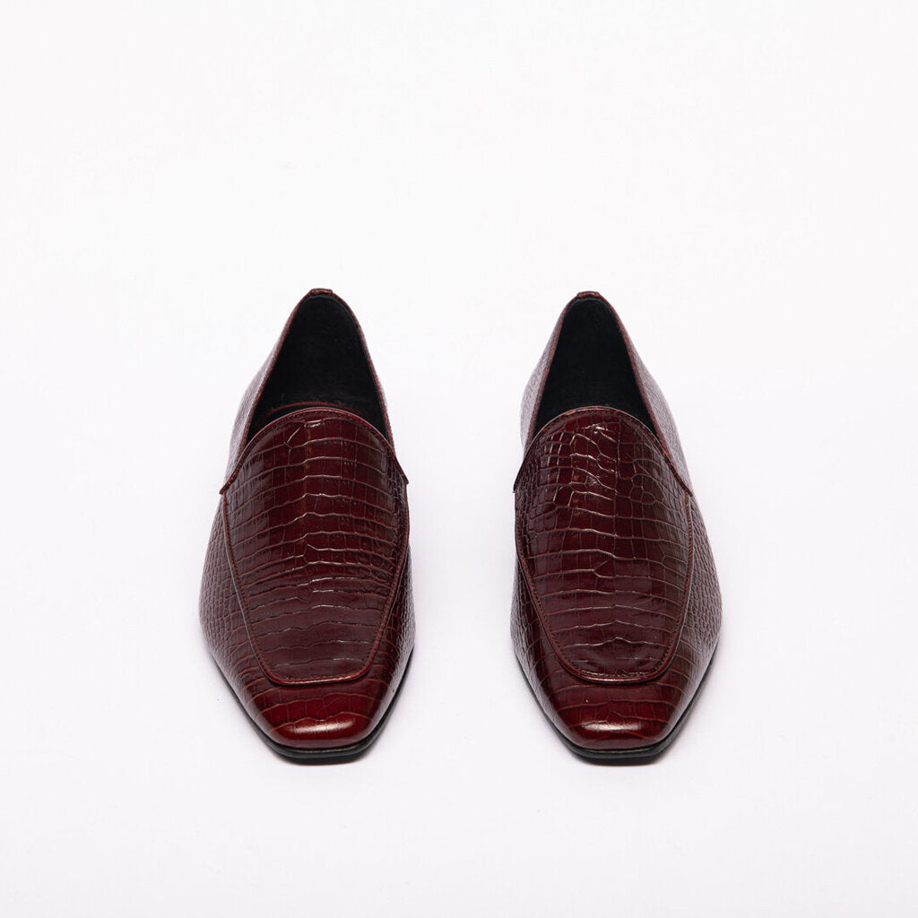 Tove Burgundy Croc Embossed Loafers