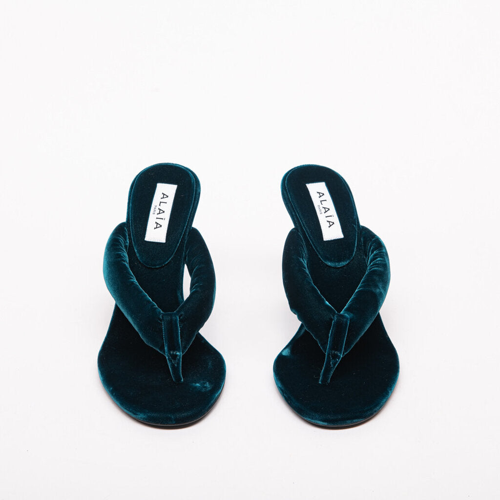 Alaia Blue Velvet Thong Heeled Sandals