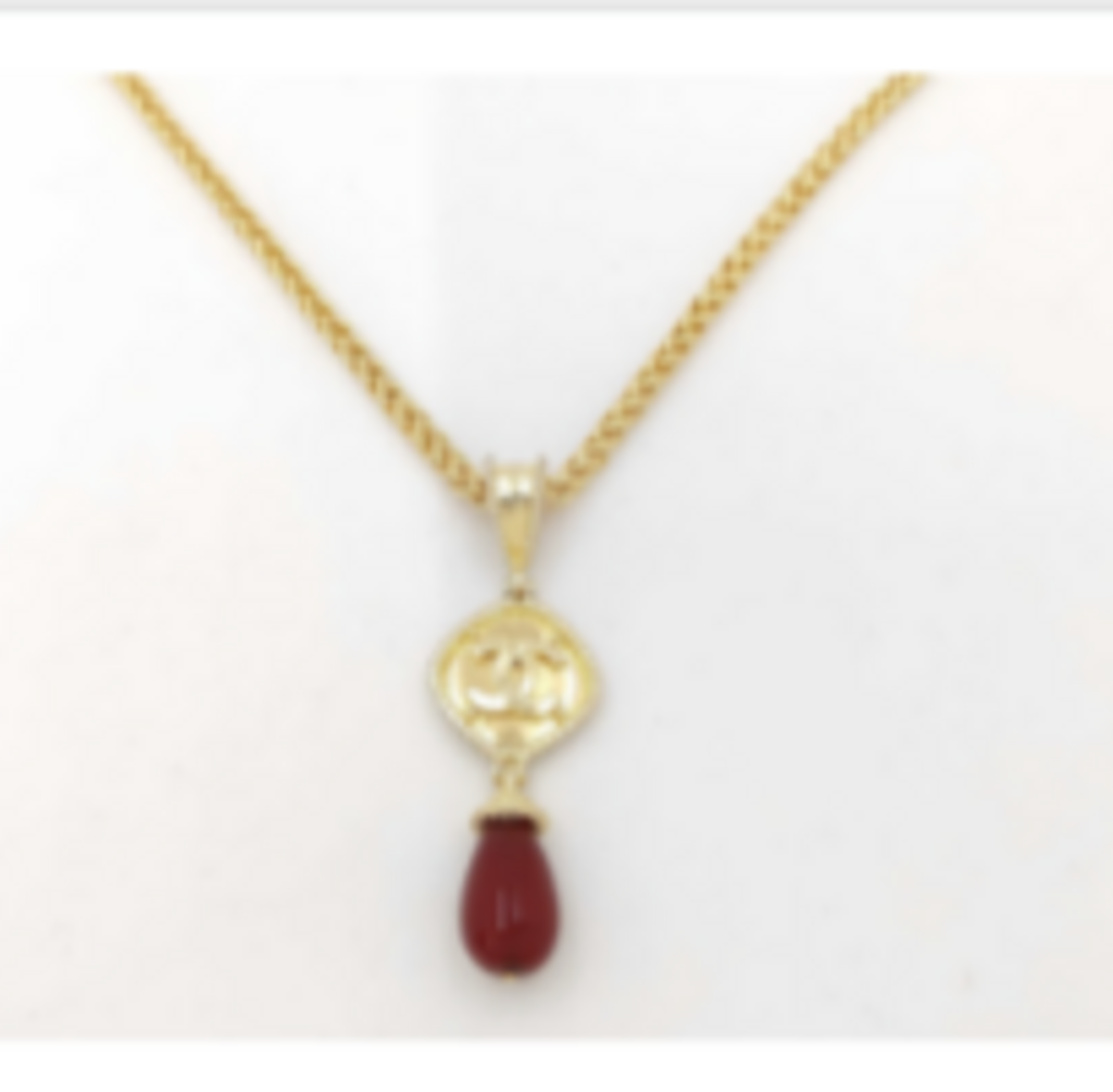 Gold & Red CC Drop Necklace