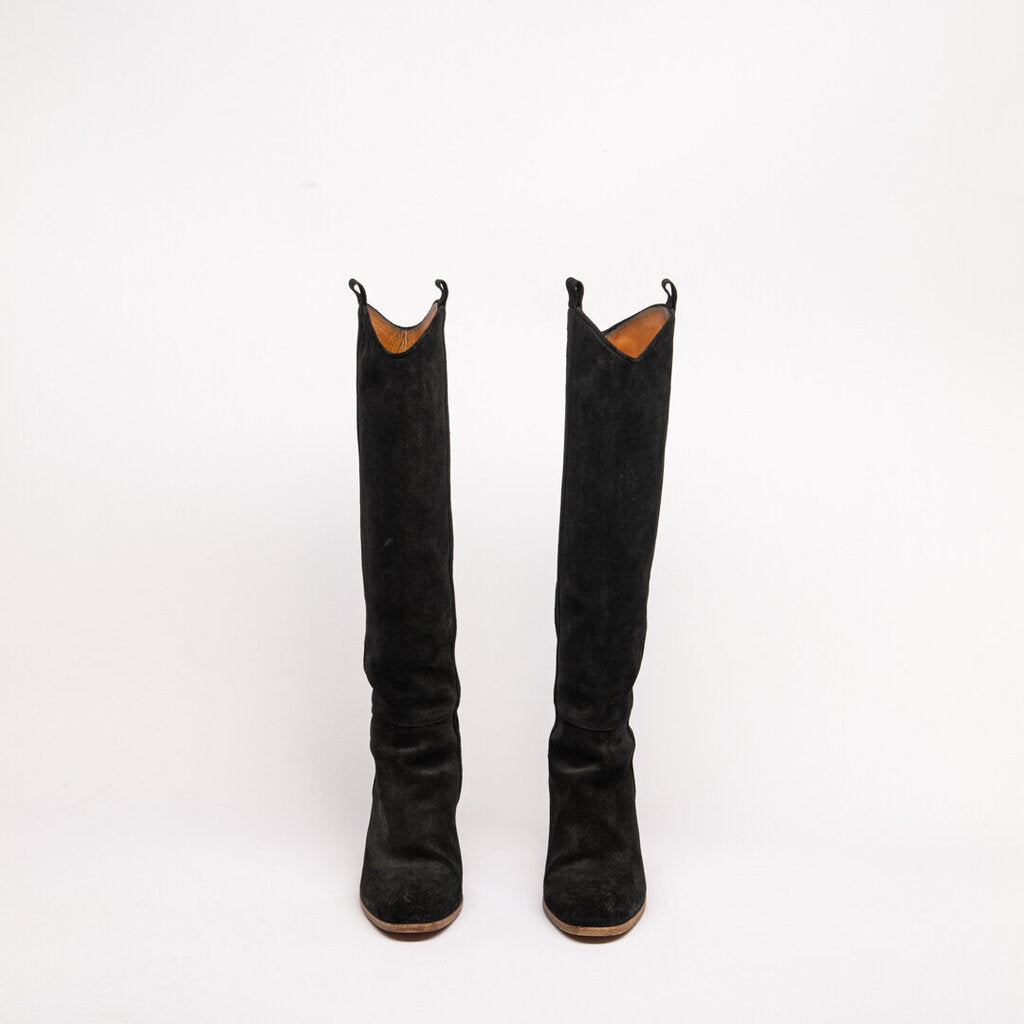 Black Suede Heeled Boots (38)