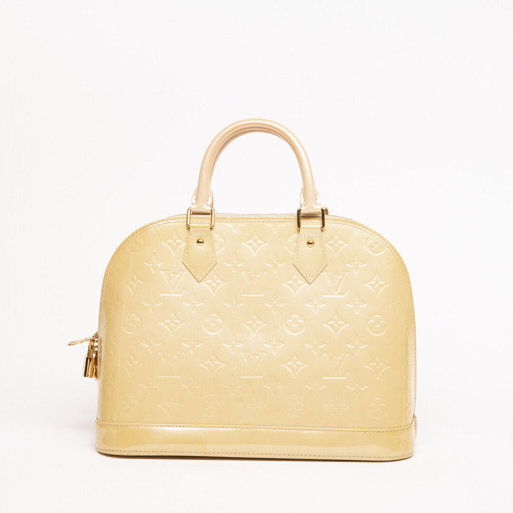 Louis Vuitton Beige Patent Embossed Monogram Alma Bag