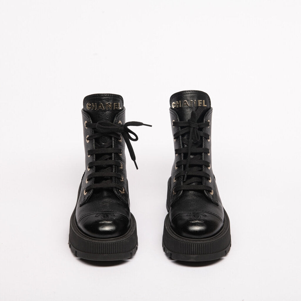 Chanel Black Lace Up Combat Boots (est 1800)