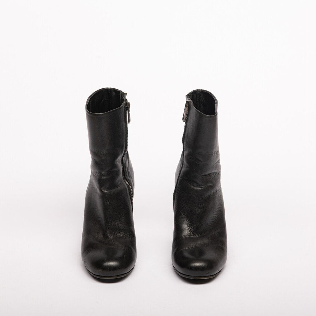 Alexander McQueen Black Leather Silver Heel Boot