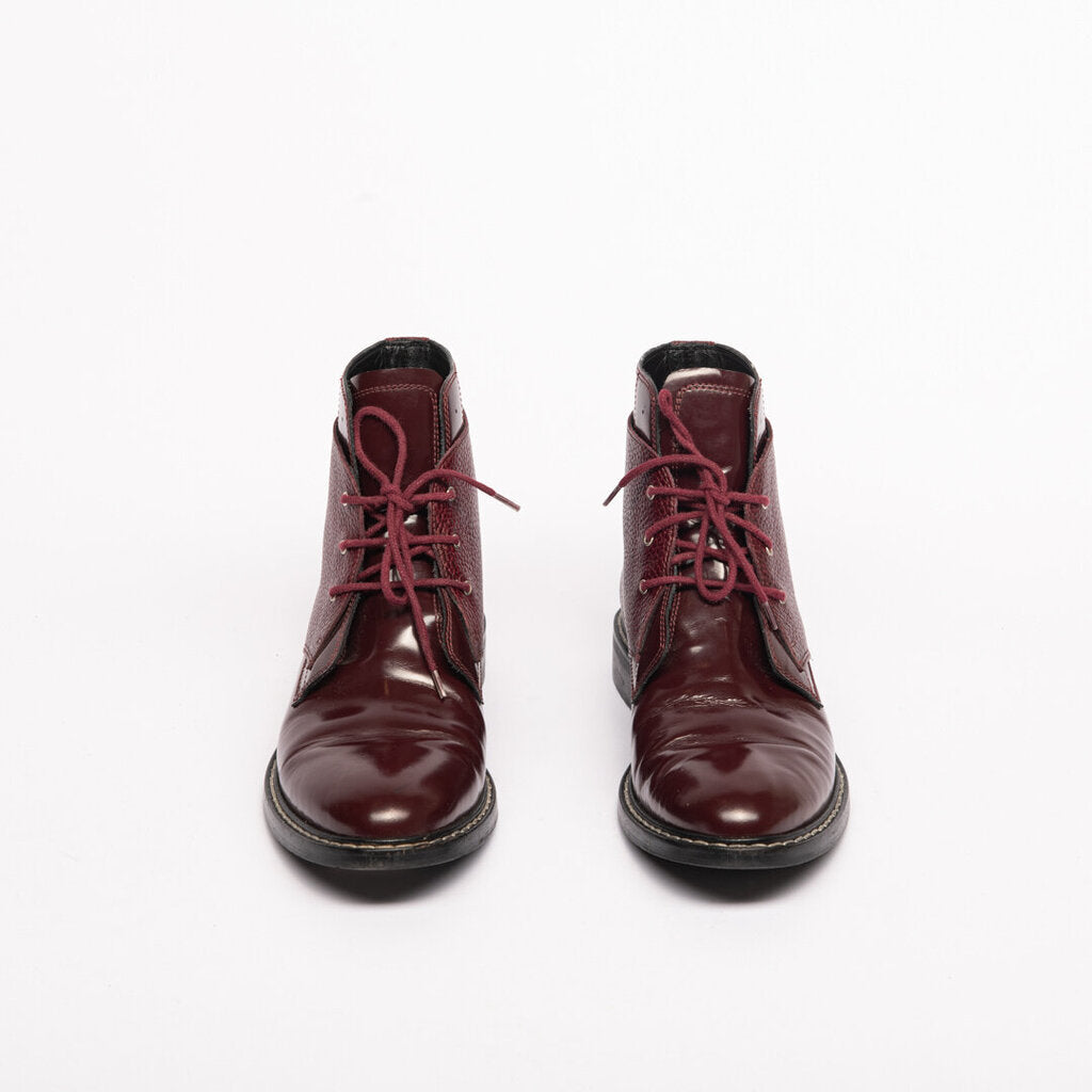 Maison Margiela Red Leather Lace Up Ankle Boot