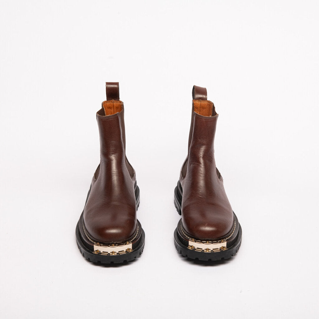 Sandro Leather Boots with Notched Metal Toe