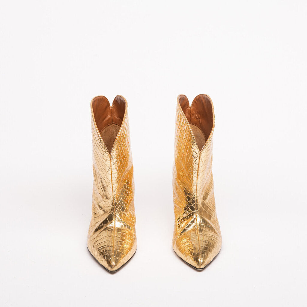 Paris Texas Gold Leather Croc Embossed Ankle Boot