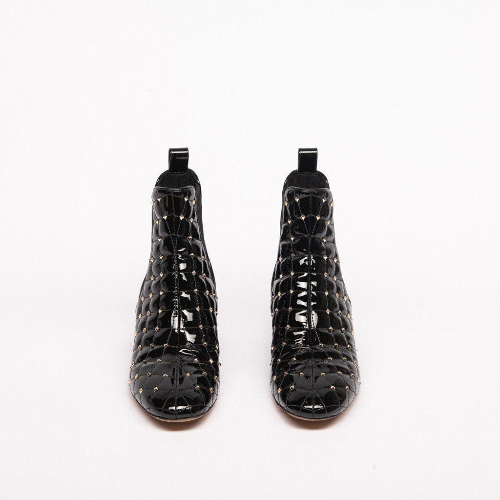Valentino Black Patent Leather Gold Rockstud Booties