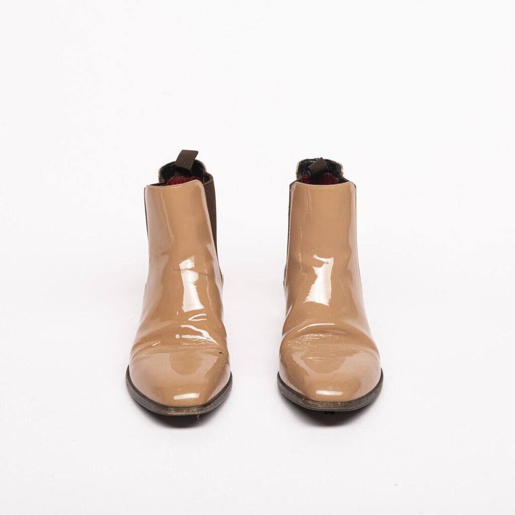 Valentino Taupe Patent Rockstud Boots