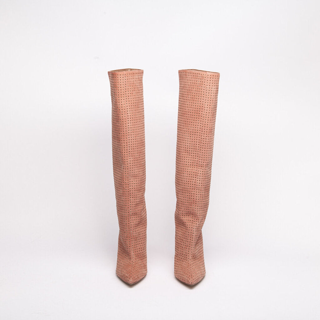 Paris Texas Pink Suede Bejewled Tall Boot
