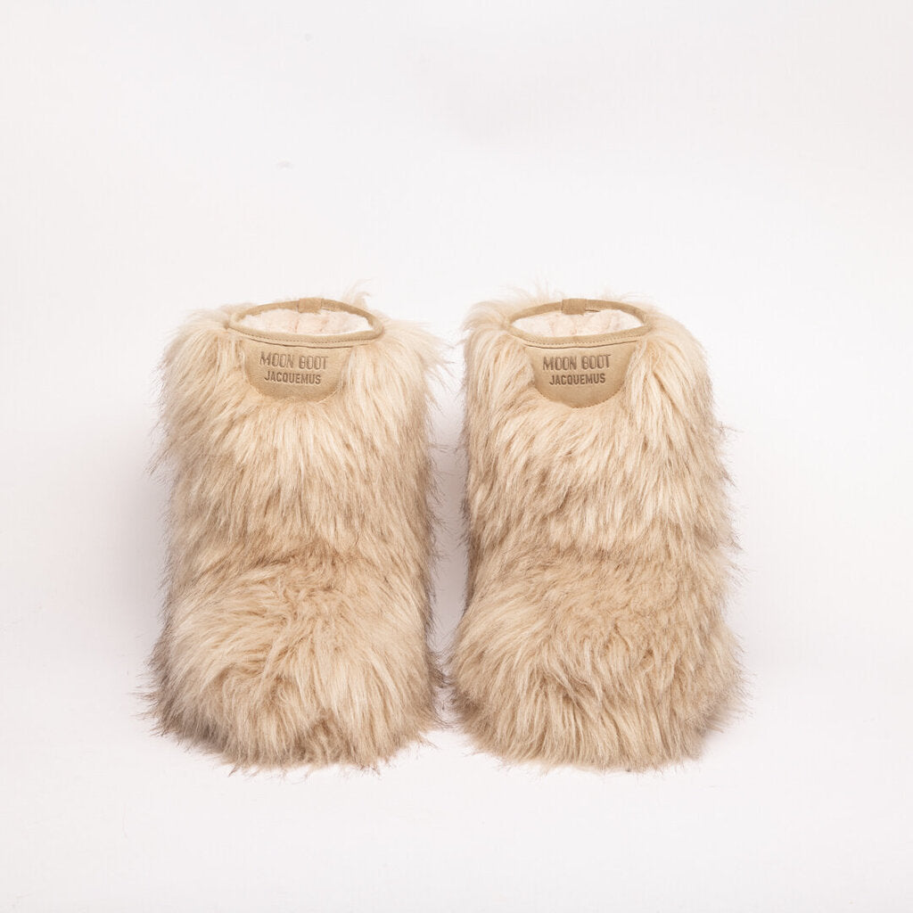 White/Tan Tall Moon Boot Faux Fur