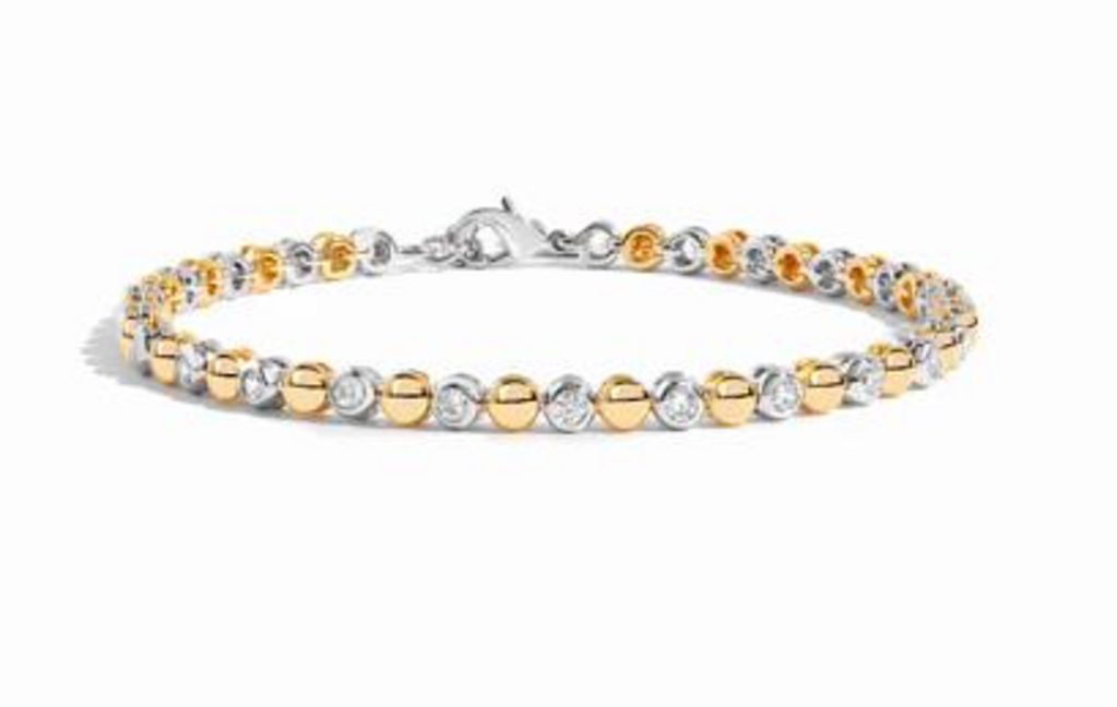 MIXED METAL BEAD & BEZEL TENNIS BRACELET YG