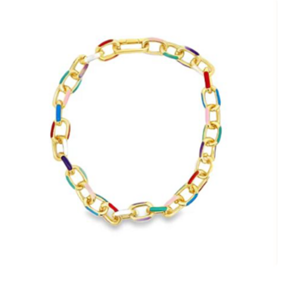 Multicolor Enamel Paperclip Necklace YG