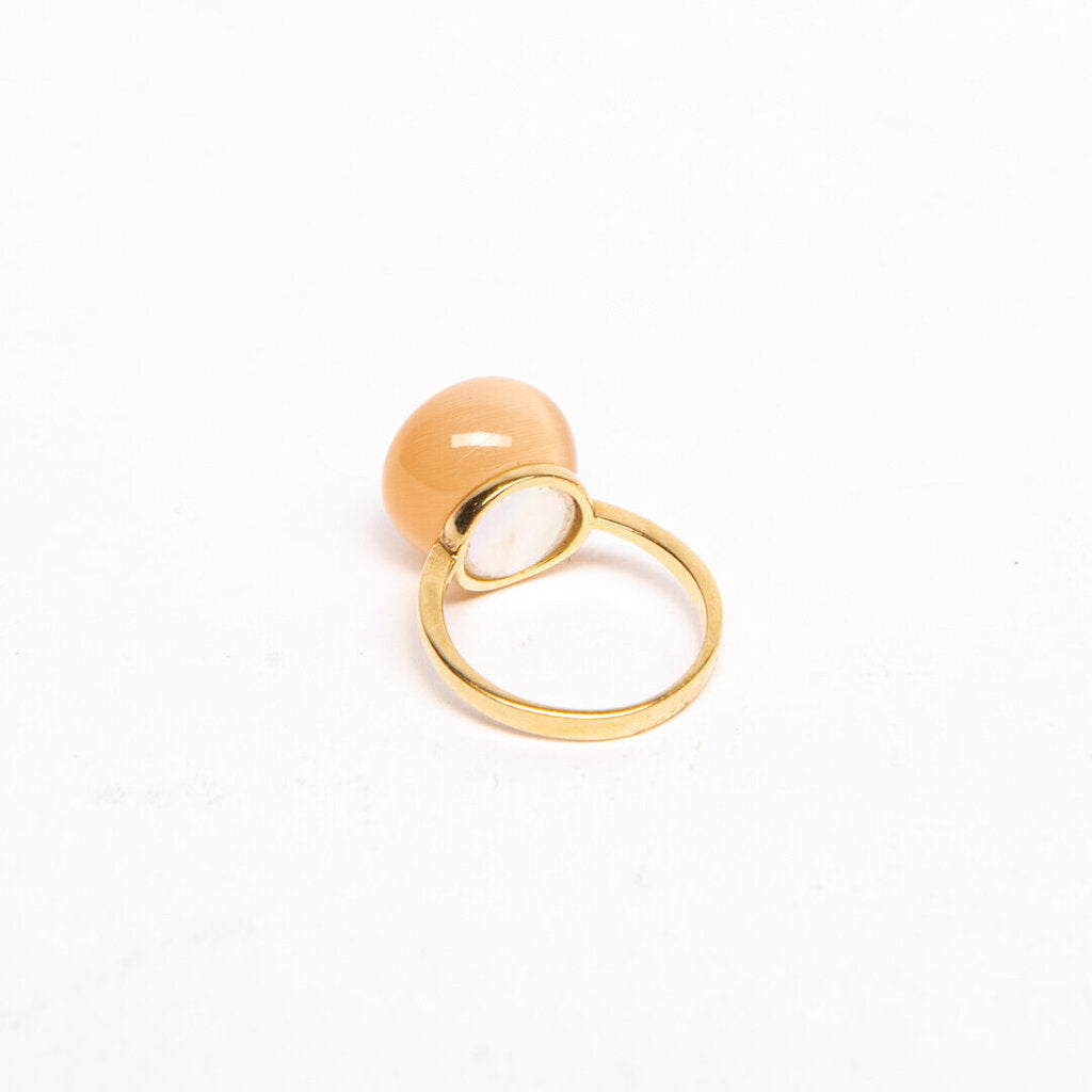 18k Yellow Gold Peach Moonstone Cabochon Ring