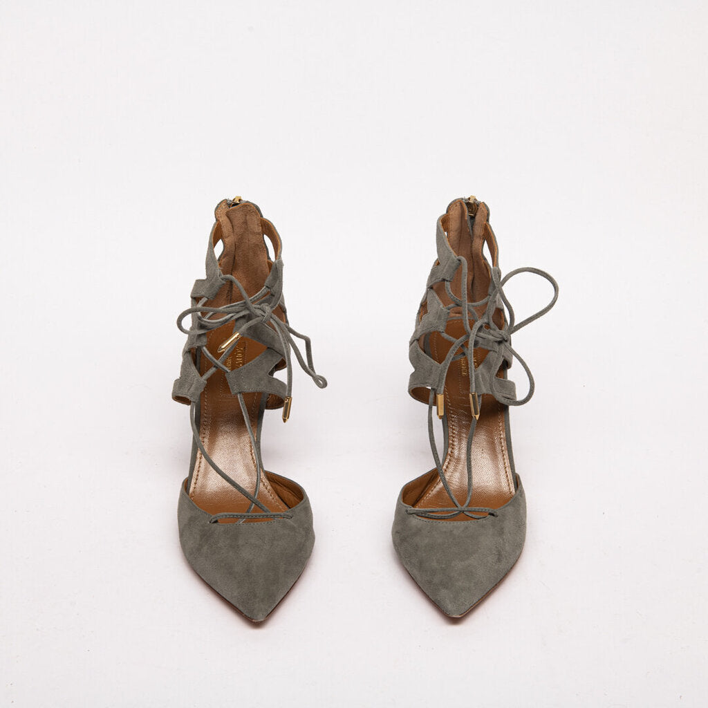 Aquazzura Gray Suede Lace-Up Pumps