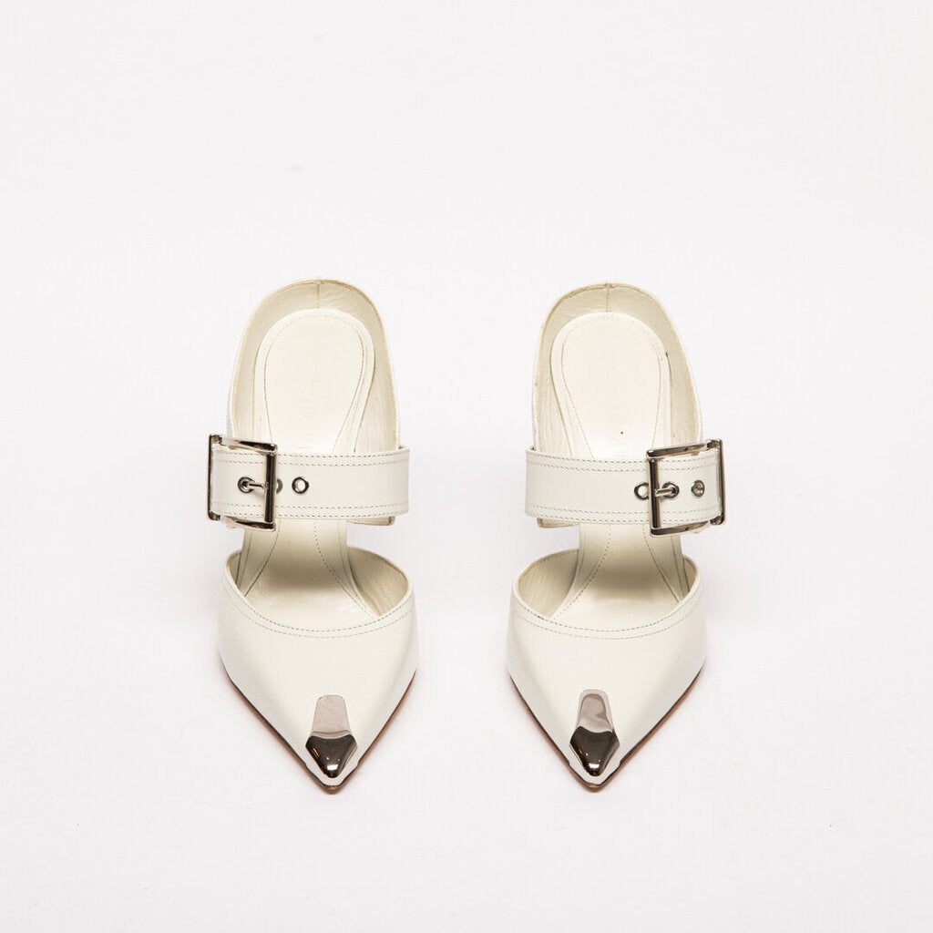 Alexander McQueen White Leather Silver Top Sandal