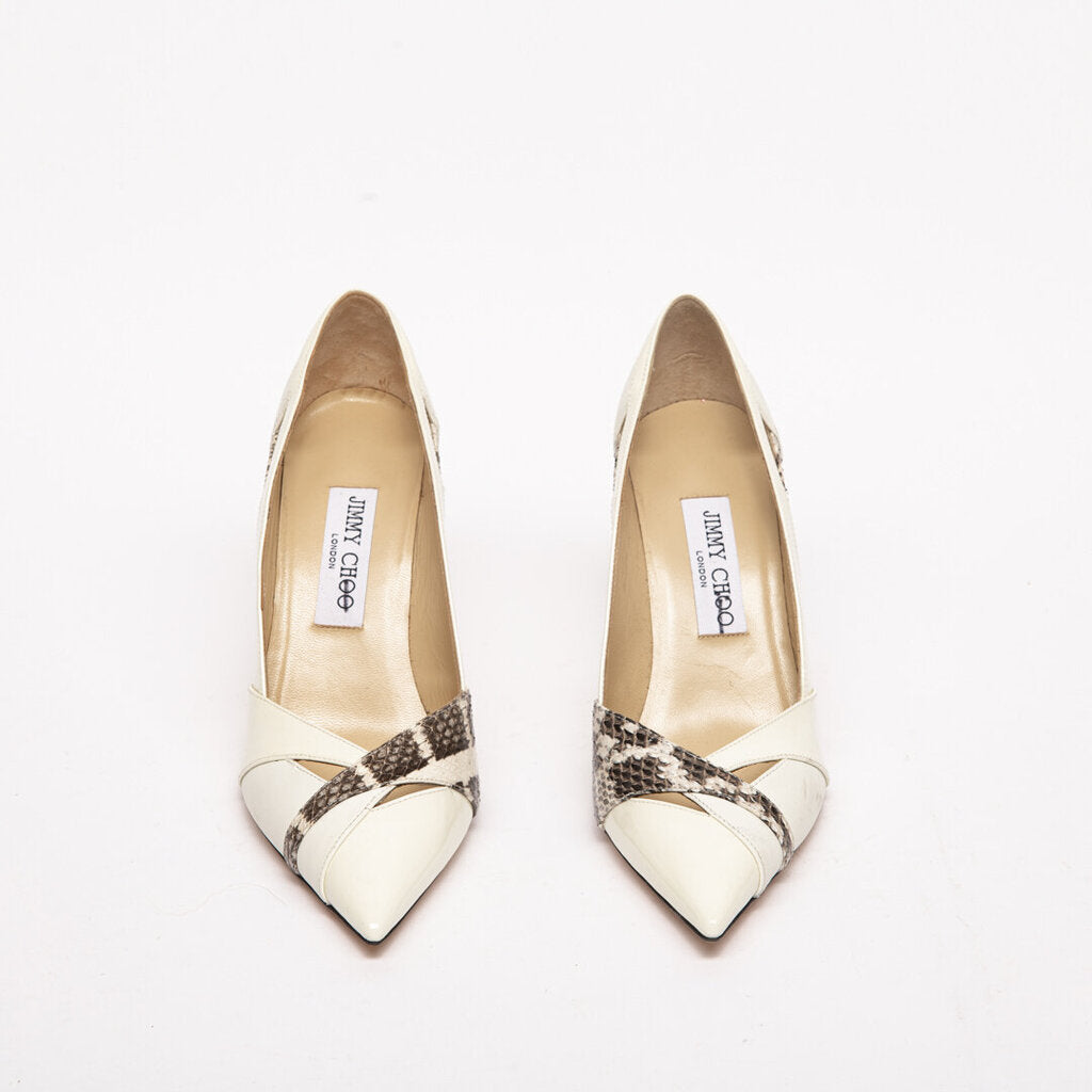 Jimmy Choo Cream Patent Leather Pump