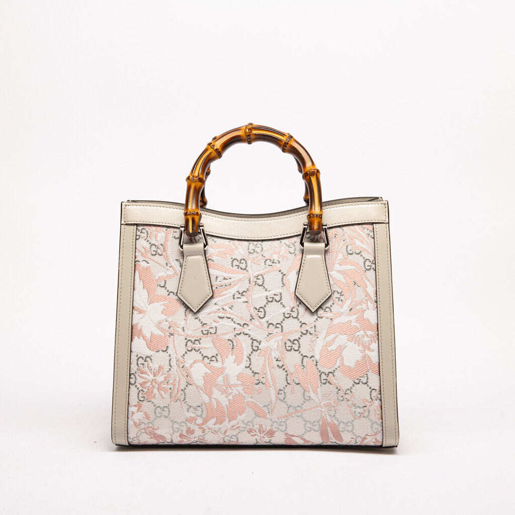 Gucci Cream Mono & Pink Floral Bamboo Diana Bag