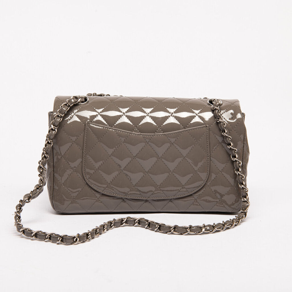 Chanel Medium Grey Patent Classic Flap