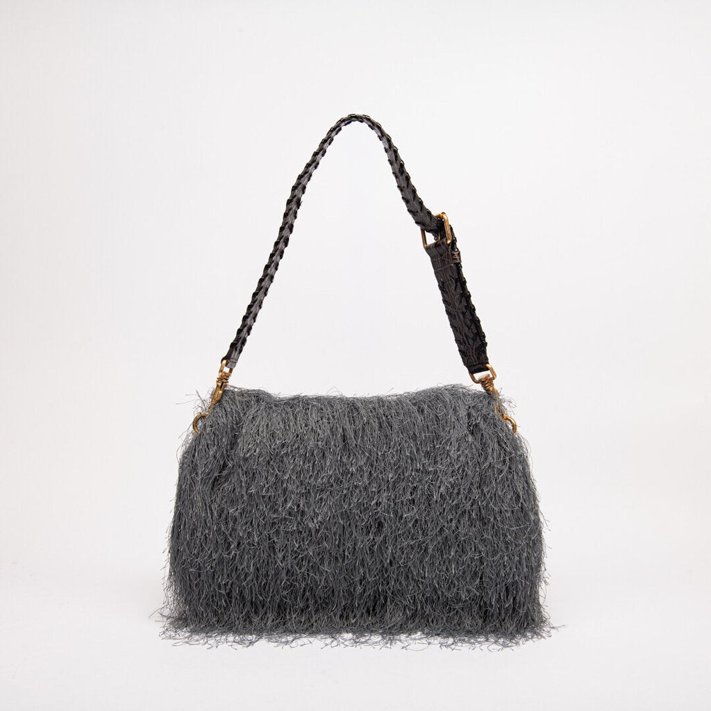 Dries Van Noten Grey Fringe Shoulder Bag