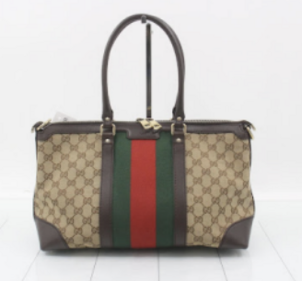 Tan Monogram Stripe Shoulder Bag