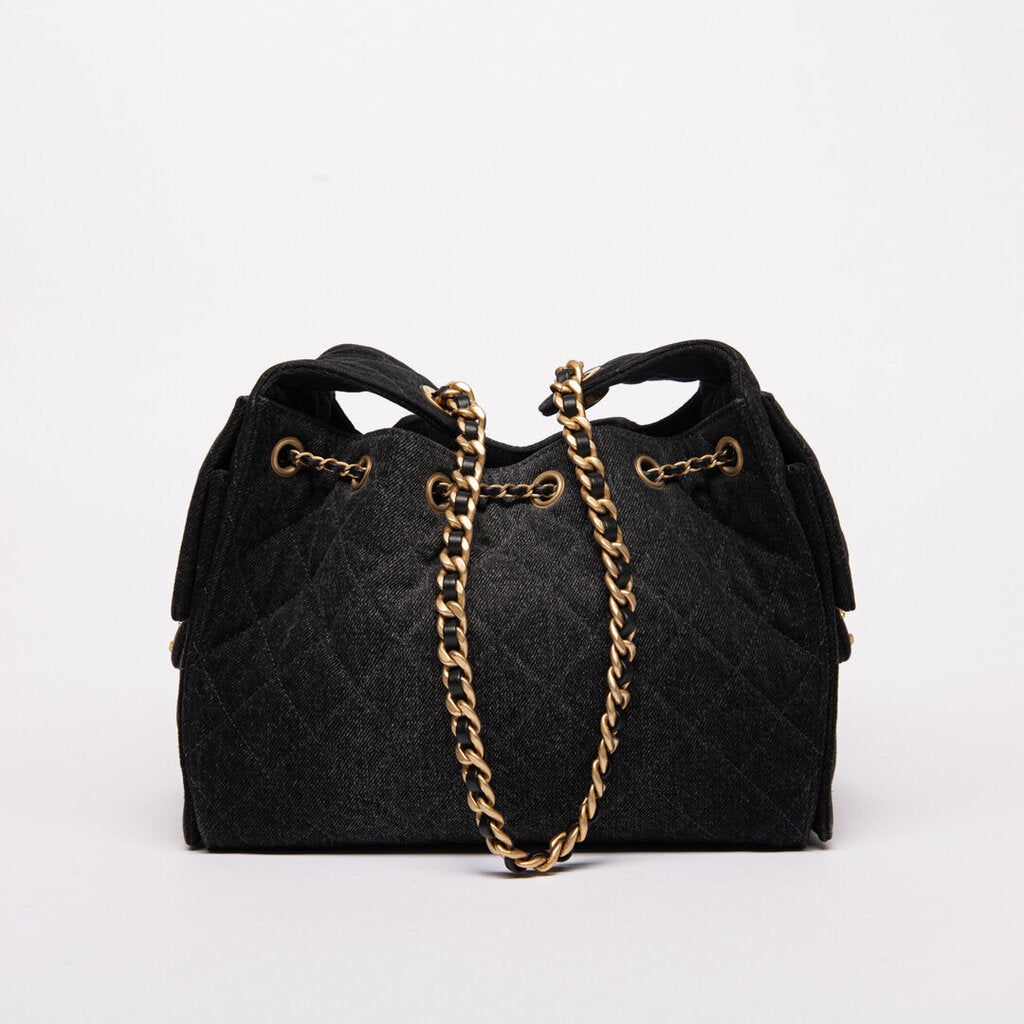 Chanel Black Denim Quilted Antique Gold Hardware 25