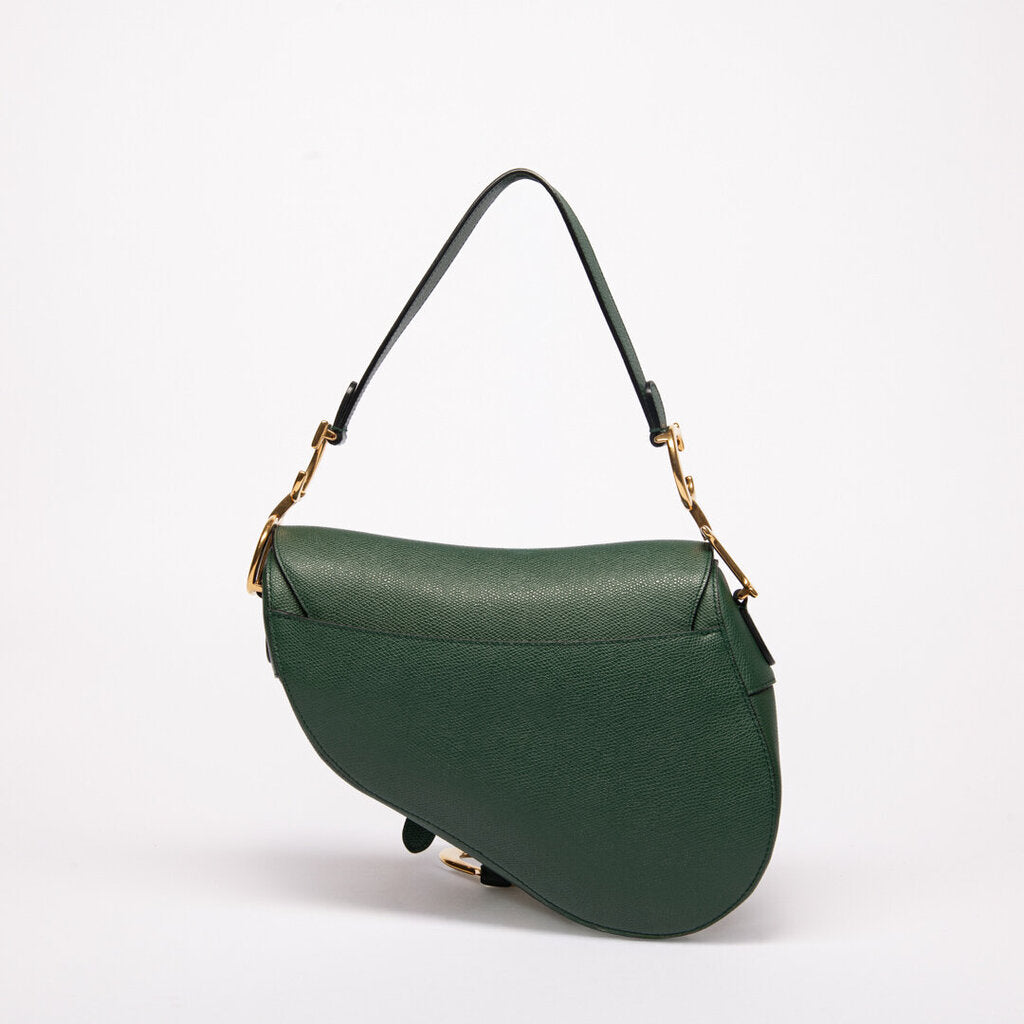 Christian Dior Dark Green Medium Pebbled Leather Saddle