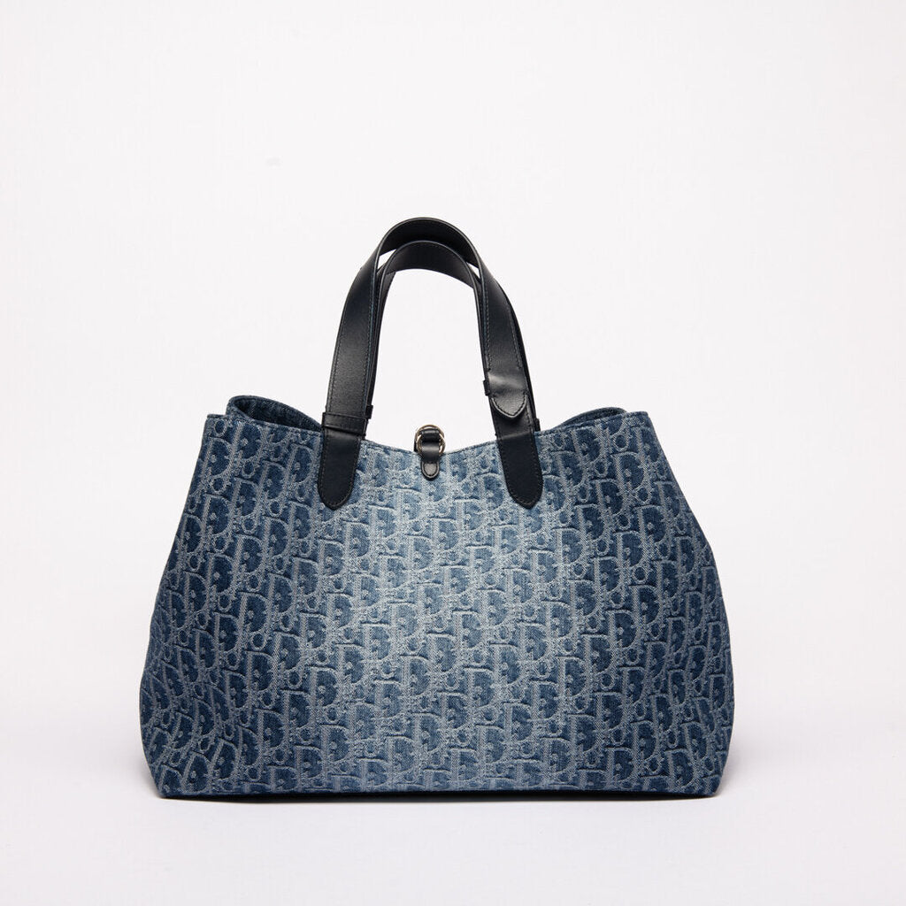 Dior Blue Denim Jacquard Oblique Large Toujours Tote