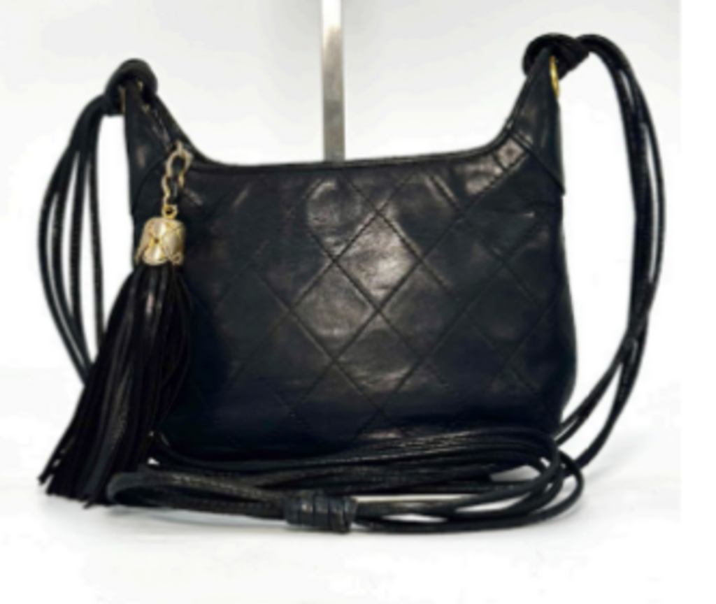 Black Lambskin Fringe Hobo Bag