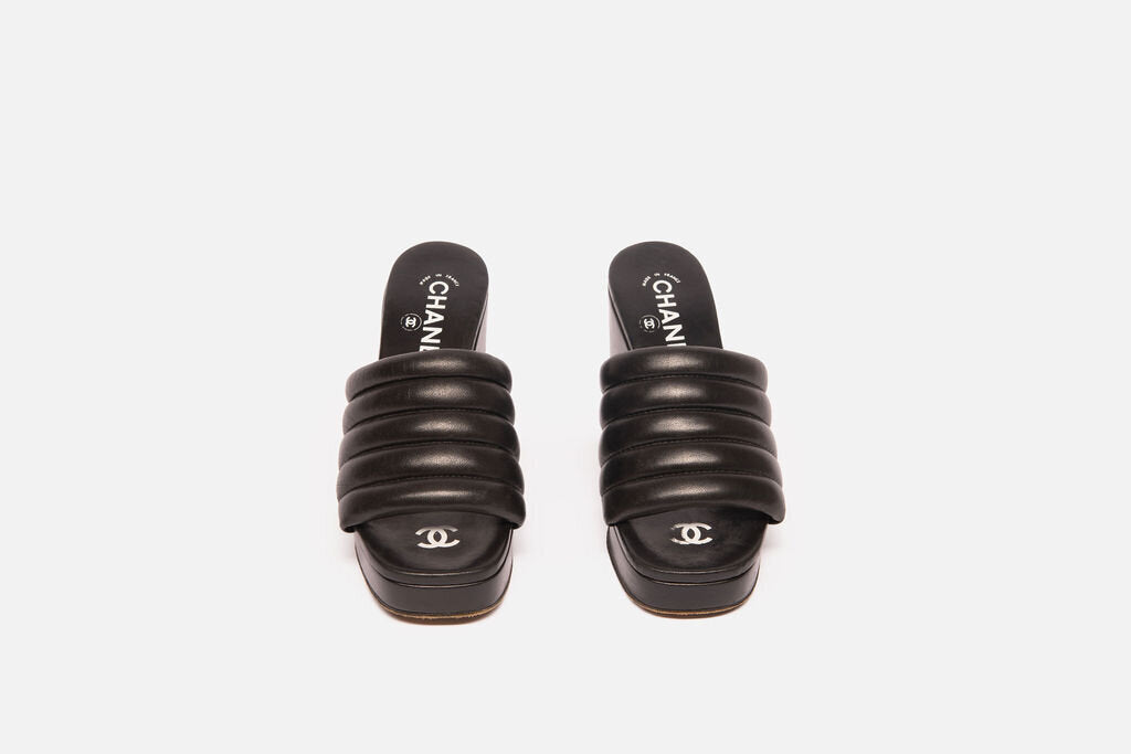 Chanel Black Leather Wedge