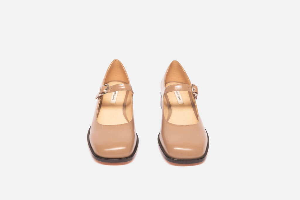 Sandy Liang Tan Leather Square Toe Mary Janes